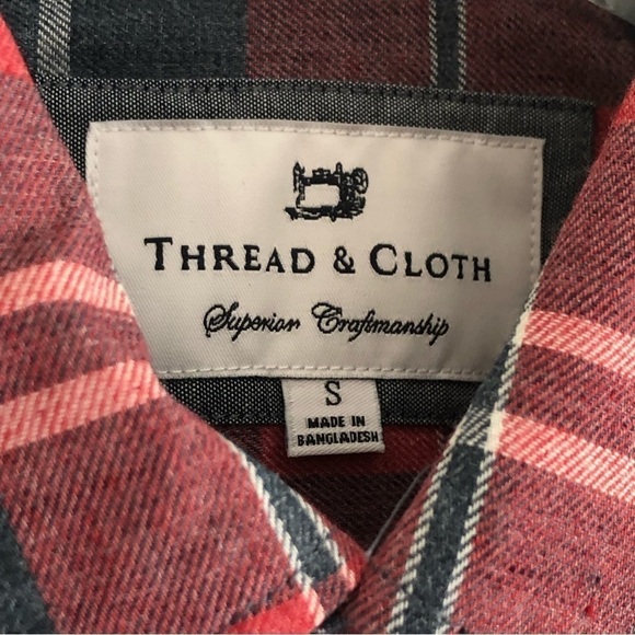 Thread & Cloth Red Gray Plaid Button Down Long Sleeve Shirt Size Small - Picture 4 of 10